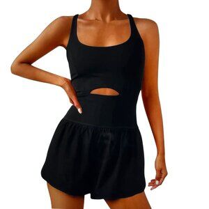Women Tennis Golf Black 1 Piece Romper Padded Bra with Shorts Size: Small